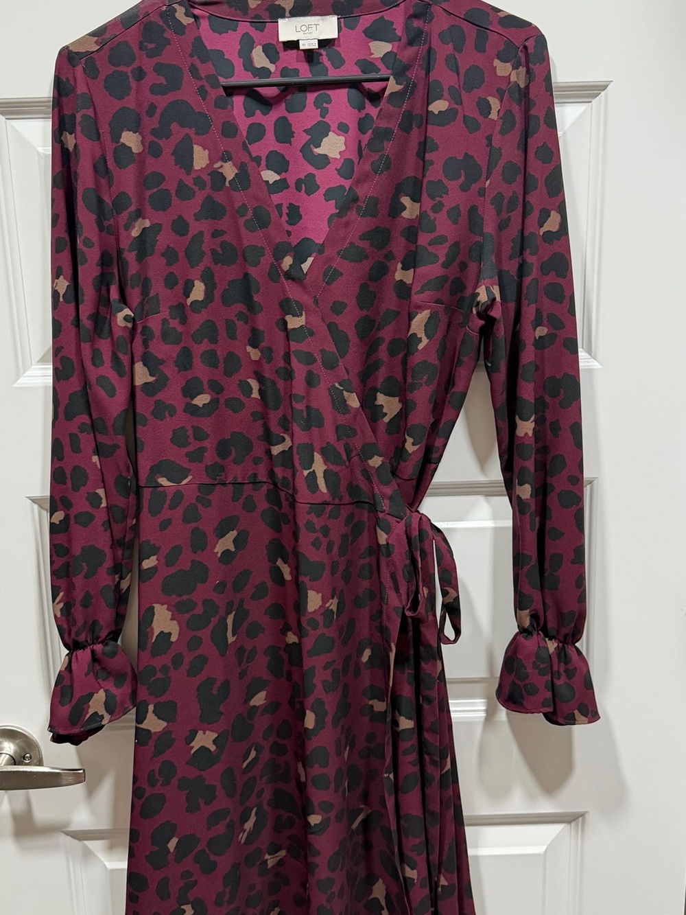 LOFT Plum, Black & Tan Leopard Print Wrap Dress